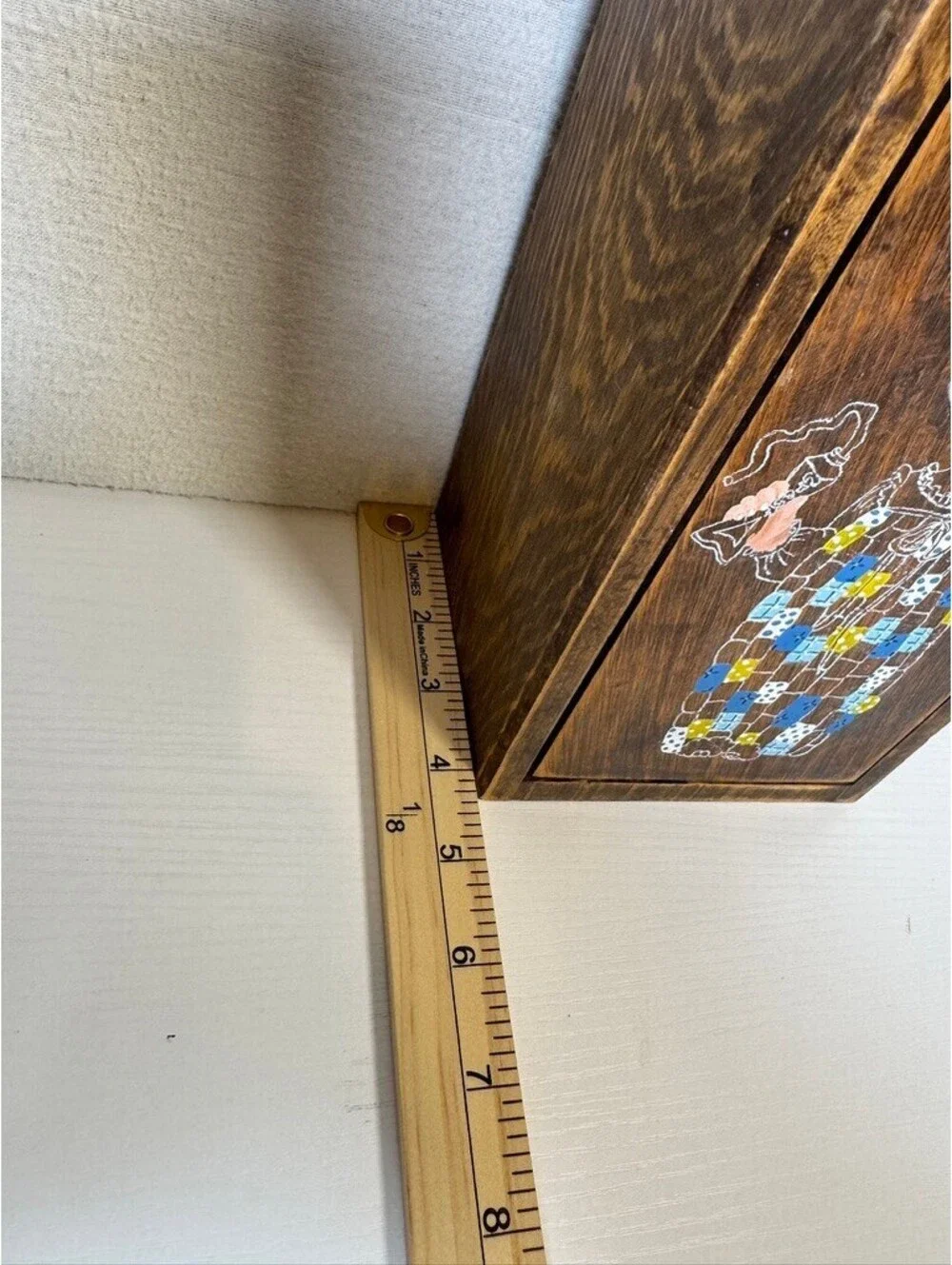Vintage Wooden Toothbrush Cabinet with Hand-Painted Doll Wall Mounted Free Stand